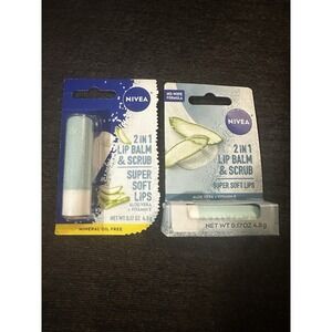 2 PackNivea 2in1 Lip Balm & Scrub Soft Lips, Aloe Vera + Vitamin E, 0.17 oz